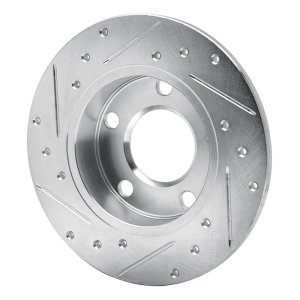Audi 5000CS Turbo Quattro Brake Rotor (1) - Rear Right - R1 Concepts - Drilled & Slotted - Silver - `85-`00